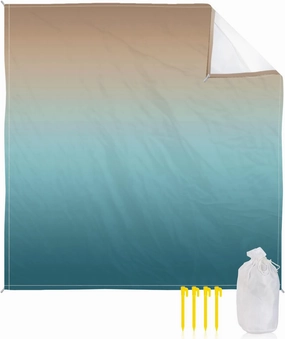 Beach Blanket Sandproof, Teal Green and Brown Gradient Waterproof Beach Mat Lightweight Quick Drying Picnic Blanket Beach Essentials for Travel Camping Hiking 118x108in