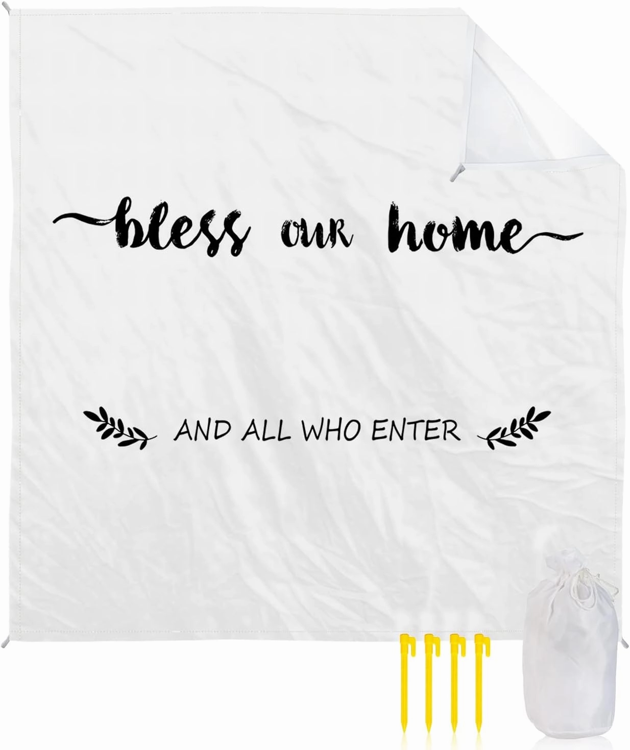 Beach Blanket Sandproof, Text Bless Our Home and Who Enter White Backdrop Waterproof Beach Mat Lightweight Quick Drying Picnic Blanket Beach Essentials for Travel Camping Hiking 95x80in