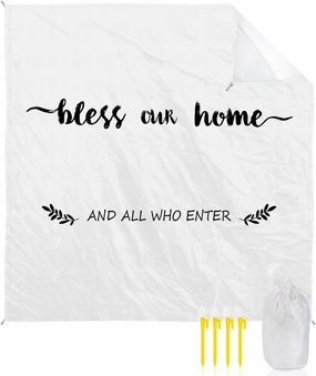 Beach Blanket Sandproof, Text Bless Our Home and Who Enter White Backdrop Waterproof Beach Mat Lightweight Quick Drying Picnic Blanket Beach Essentials for Travel Camping Hiking 95x80in