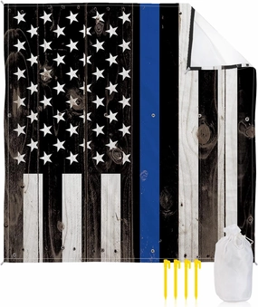 Beach Blanket Sandproof, Thin Blue Line Police, Honor Law Enforcement USA Vintage Flag Waterproof Beach Mat Lightweight Quick Drying Picnic Blanket Beach Essentials for Travel Camping Hiking 83x79in