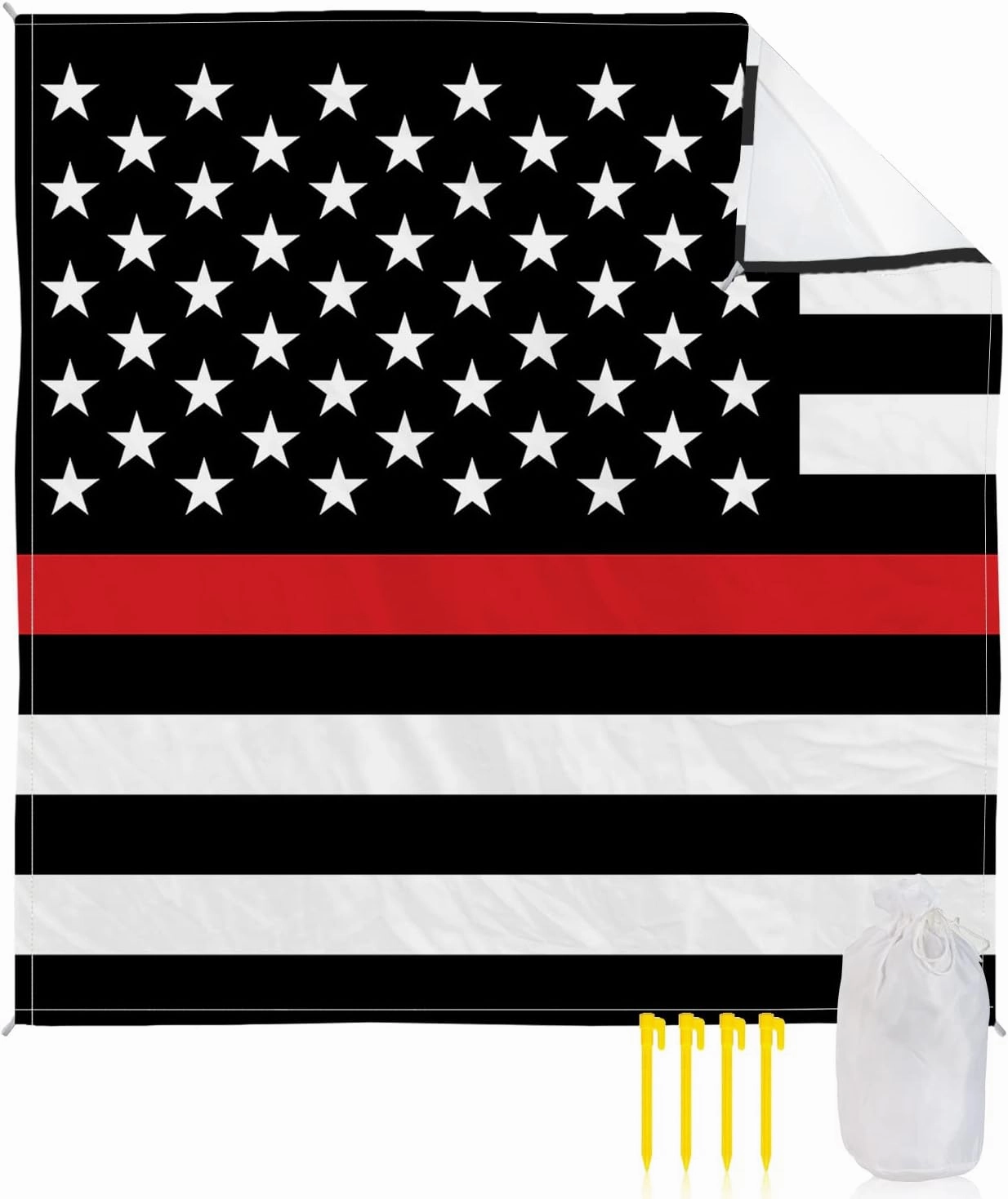 Beach Blanket Sandproof, Thin Red Line Flags American Firefighter Red Stripes Flag Waterproof Beach Mat Lightweight Quick Drying Picnic Blanket Beach Essentials for Travel Camping Hiking 108x84in