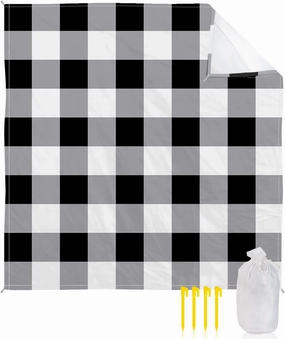 Beach Blanket Sandproof, Vintage Farmhouse Black White Buffalo Check Plaid Waterproof Beach Mat Lightweight Quick Drying Picnic Blanket Beach Essentials for Travel Camping Hiking 118x108in
