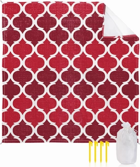 Beach Blanket Sandproof, Vintage Red Moroccan Tile Pattern Burlap Waterproof Beach Mat Lightweight Quick Drying Picnic Blanket Beach Essentials for Travel Camping Hiking 95x80in