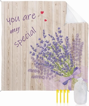 Beach Blanket Sandproof, You are My Special Lavender Retro Wood Texture Waterproof Beach Mat Lightweight Quick Drying Picnic Blanket Beach Essentials for Travel Camping Hiking 83x79in