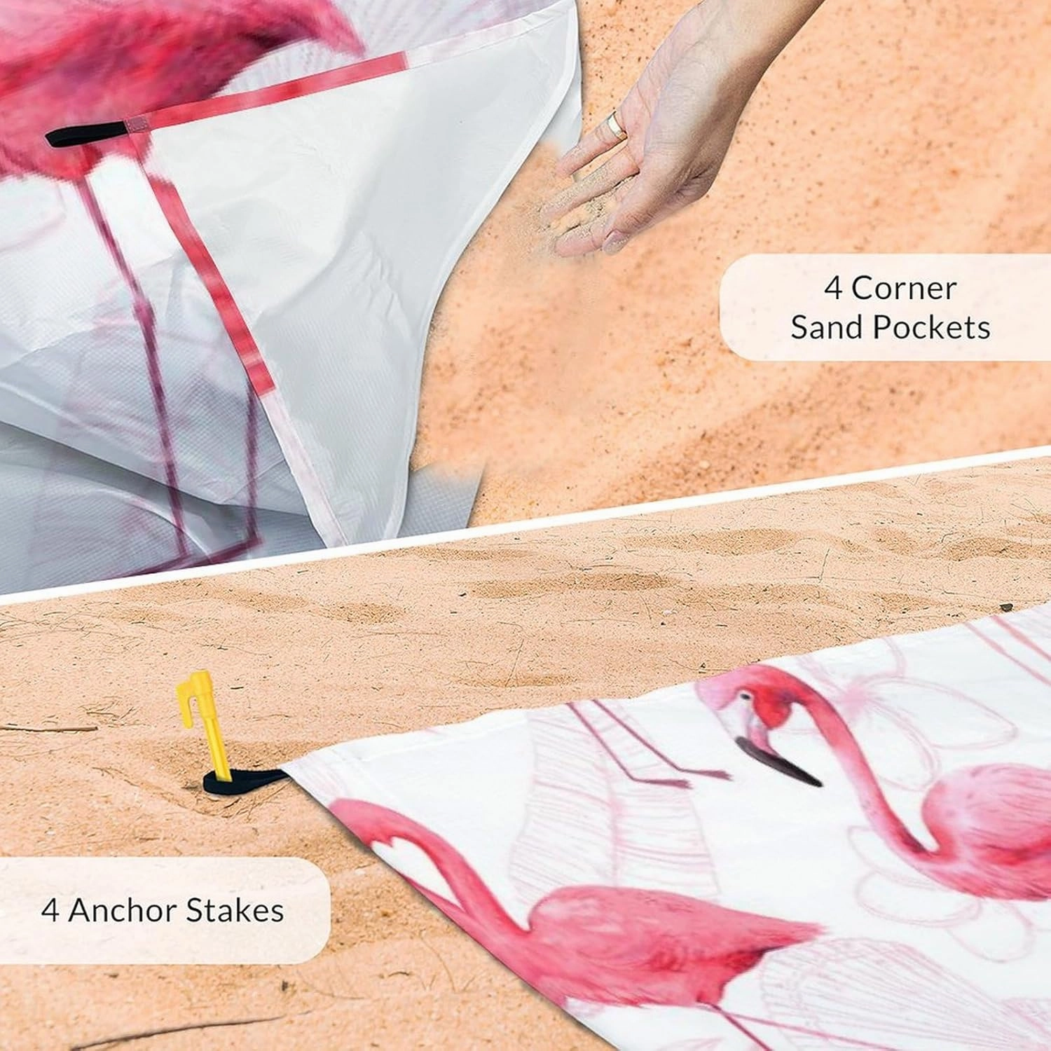 Beach Blanket Waterproof Sandproof, Large Cute Flamingo Beach Mat for 4-6 Adults, 86x78 Inches Lightweight Windproof Picnic Blanket with 4 Corner Pockets for Outdoor, Travel, Camping, Hiking