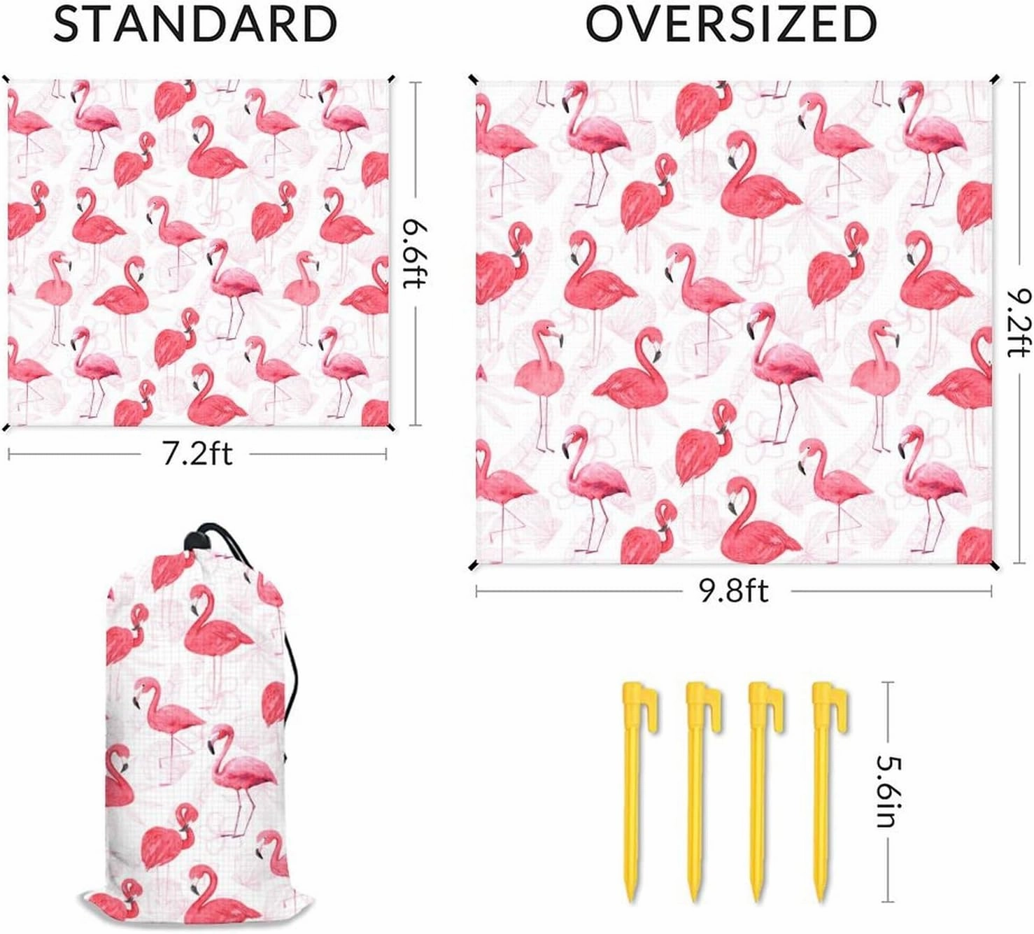 Beach Blanket Waterproof Sandproof, Large Cute Flamingo Beach Mat for 4-6 Adults, 86x78 Inches Lightweight Windproof Picnic Blanket with 4 Corner Pockets for Outdoor, Travel, Camping, Hiking