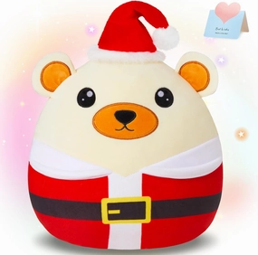 Bear Stuffed Plushies Christmas Plush Pillow Stuffed Animals Super Soft Cozy Cuddle Toy Xmas Holiday Decor Gift for Boys Girls, 12"