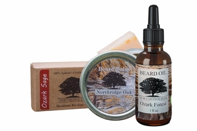 Beard Oil and Balm Set w/Organic Beard Soap - 5 Different Scents to Choose From. Keep your Beard Clean, Soft and Healthy (Ozark Forest - Scented with Frankinsence and Myrrh)