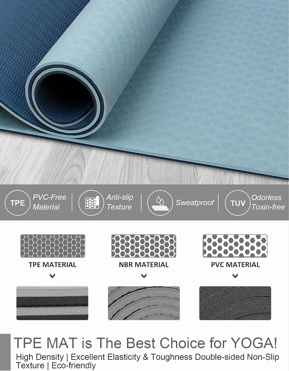 BEAUTYOVO Yoga Mat with Strap, 1/3 Inch Extra Thick Yoga Mat Double-sided Non Slip, Professional TPE Yoga Mats for Women Men, Workout Mat for Yoga, Pilates and Floor Exercises