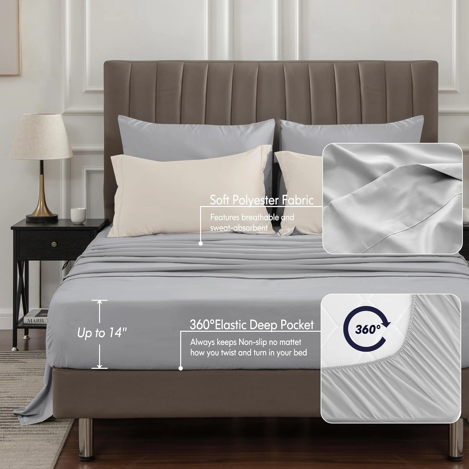 BEDELITE Queen Comforter Set 7 Pieces Bed in A Bag - Soft Microfiber Reversible Beige Bed Set with Comforters, Sheets, Pillowcases & Shams, Cozy Luxury Bedding Sets for All Season