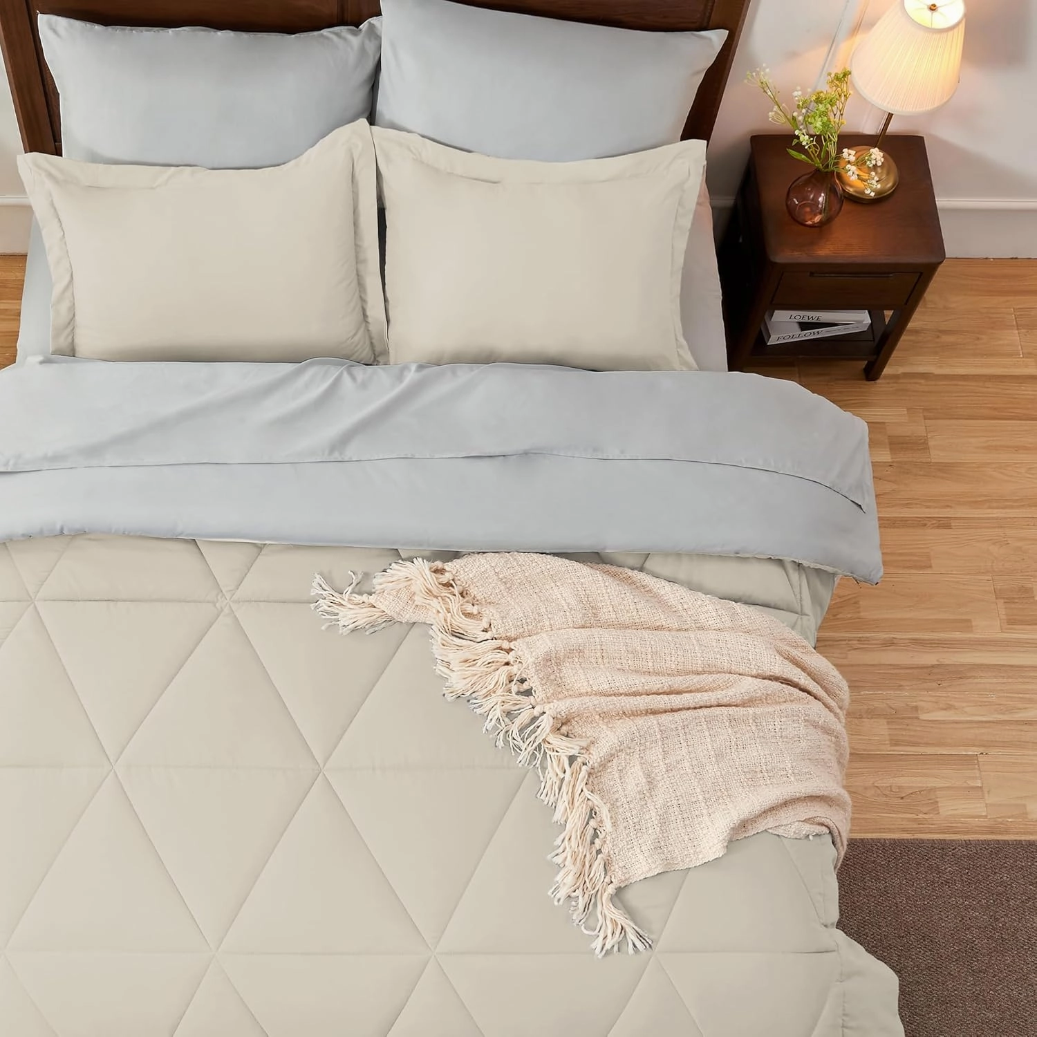 BEDELITE Queen Comforter Set 7 Pieces Bed in A Bag - Soft Microfiber Reversible Beige Bed Set with Comforters, Sheets, Pillowcases & Shams, Cozy Luxury Bedding Sets for All Season