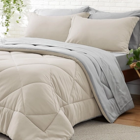 BEDELITE Queen Comforter Set 7 Pieces Bed in A Bag - Soft Microfiber Reversible Beige Bed Set with Comforters, Sheets, Pillowcases & Shams, Cozy Luxury Bedding Sets for All Season