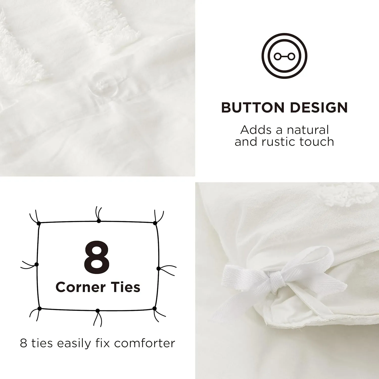 Bedsure Cotton Duvet Cover King Size - Tufted Arch Design Duvet Cover Set, 3-Piece Shabby Chic Boho Bedding, Soft and Breathable Bedding Set for All Seasons (Beige, King, 104"x90")