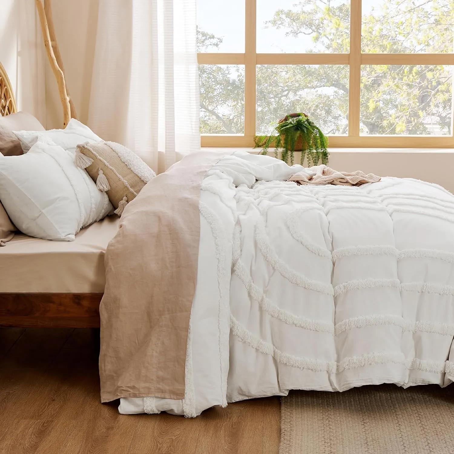 Bedsure Cotton Duvet Cover King Size - Tufted Arch Design Duvet Cover Set, 3-Piece Shabby Chic Boho Bedding, Soft and Breathable Bedding Set for All Seasons (Beige, King, 104"x90")