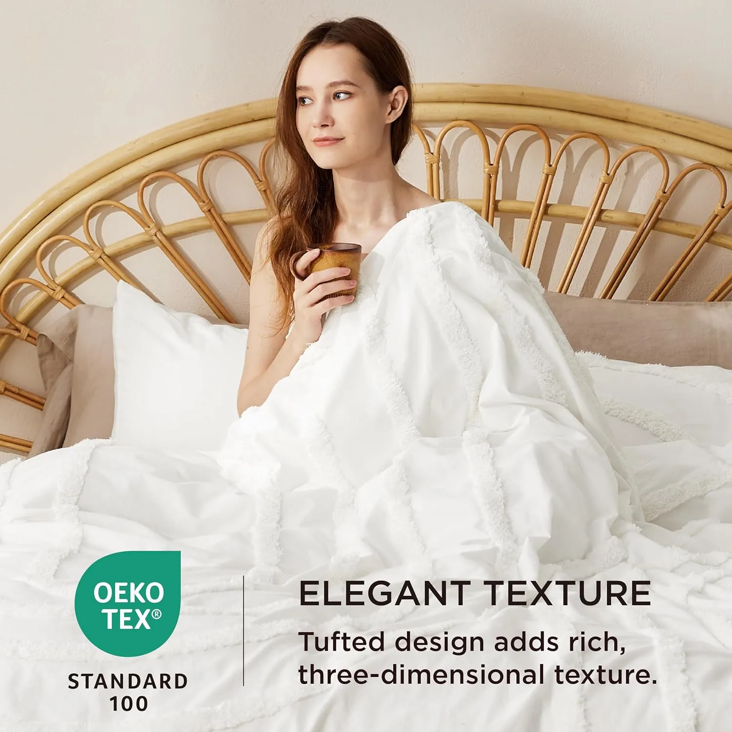Bedsure Cotton Duvet Cover King Size - Tufted Arch Design Duvet Cover Set, 3-Piece Shabby Chic Boho Bedding, Soft and Breathable Bedding Set for All Seasons (Beige, King, 104"x90")