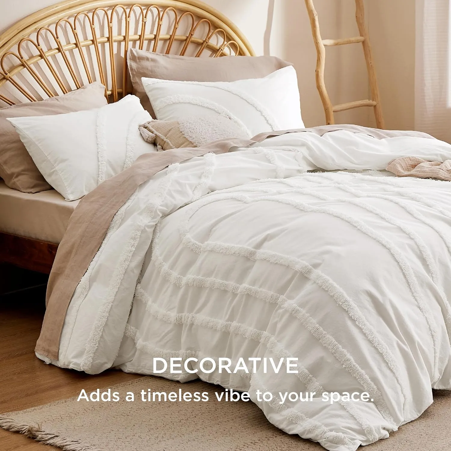 Bedsure Cotton Duvet Cover King Size - Tufted Arch Design Duvet Cover Set, 3-Piece Shabby Chic Boho Bedding, Soft and Breathable Bedding Set for All Seasons (Beige, King, 104"x90")
