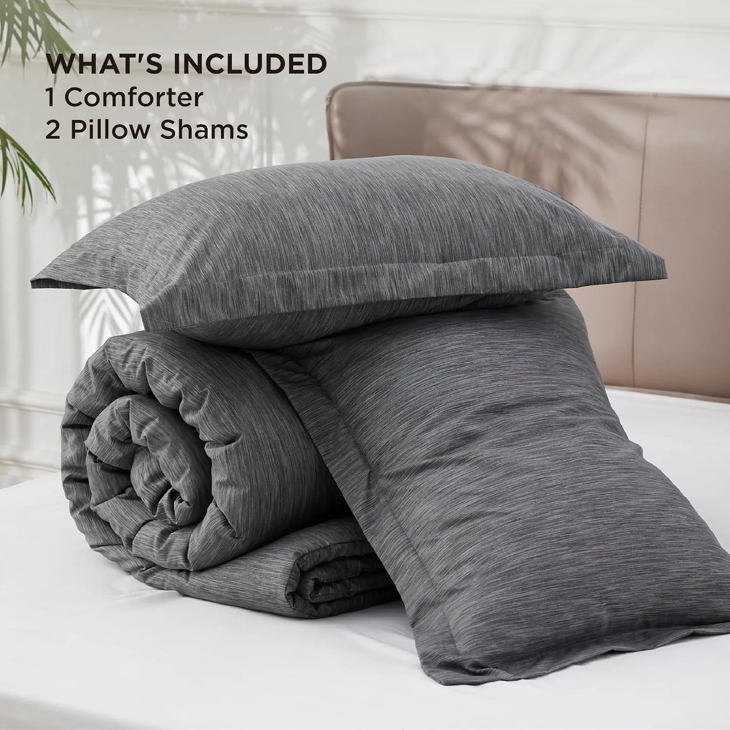 Bedsure Queen Comforter Set - Dark Grey Soft Bedding for All Seasons, Cationic Dyed Bed Set, 3 Pieces, 1 Queen Size Comforter (90"x90") and 2 Pillow Shams (20"x26" 2")