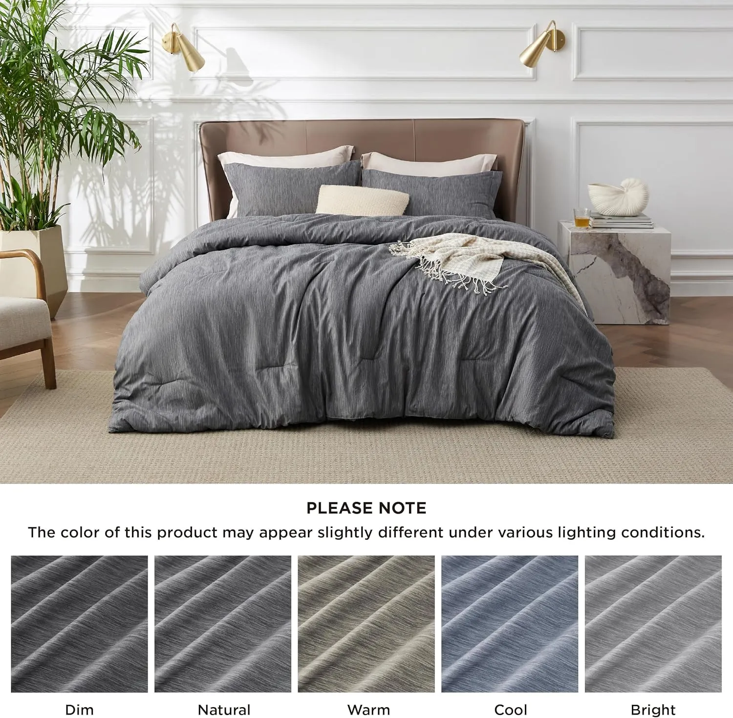 Bedsure Queen Comforter Set - Dark Grey Soft Bedding for All Seasons, Cationic Dyed Bed Set, 3 Pieces, 1 Queen Size Comforter (90"x90") and 2 Pillow Shams (20"x26" 2")