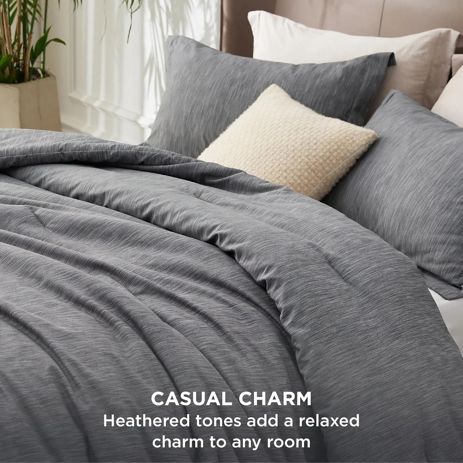 Bedsure Queen Comforter Set - Dark Grey Soft Bedding for All Seasons, Cationic Dyed Bed Set, 3 Pieces, 1 Queen Size Comforter (90"x90") and 2 Pillow Shams (20"x26" 2")