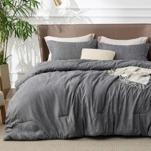 Bedsure Queen Comforter Set - Dark Grey Soft Bedding for All Seasons, Cationic Dyed Bed Set, 3 Pieces, 1 Queen Size Comforter (90"x90") and 2 Pillow Shams (20"x26" 2")