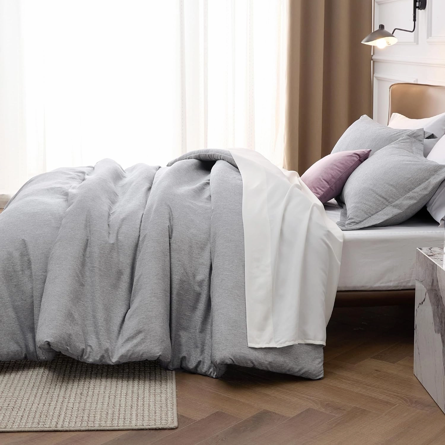 Bedsure King Size Comforter Set - Grey Soft Bedding for All Seasons, Cationic Dyed Bed Set, 3 Pieces, 1 King Size Comforter (104"x90") and 2 Pillow Shams (20"x36" 2")