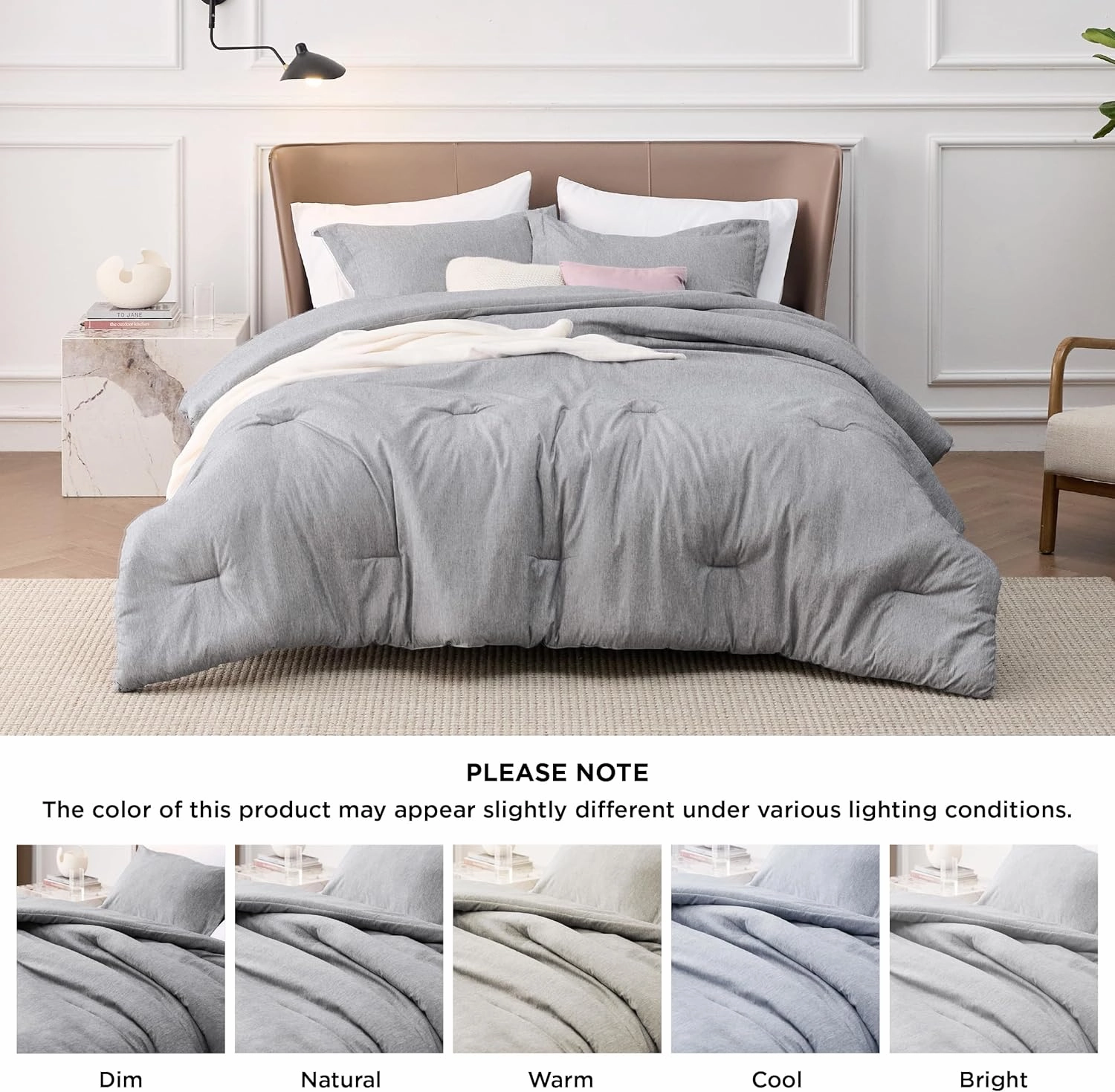 Bedsure King Size Comforter Set - Grey Soft Bedding for All Seasons, Cationic Dyed Bed Set, 3 Pieces, 1 King Size Comforter (104"x90") and 2 Pillow Shams (20"x36" 2")