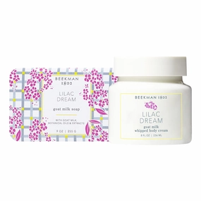 Beekman 1802 Lilac Dream Goat Milk Bar Soap (9 oz)   Lilac Dream Whipped Body Cream (8 oz) - Scented - Good for Sensitive Skin