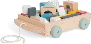 Bigjigs Toys FSC Certified Brick Pull Along Cart - Wooden Pull Along Wagon with Baby Blocks for 18 Months  , Sustainable Pull Along Toy & Wooden Baby Walker, Educational Shape Game