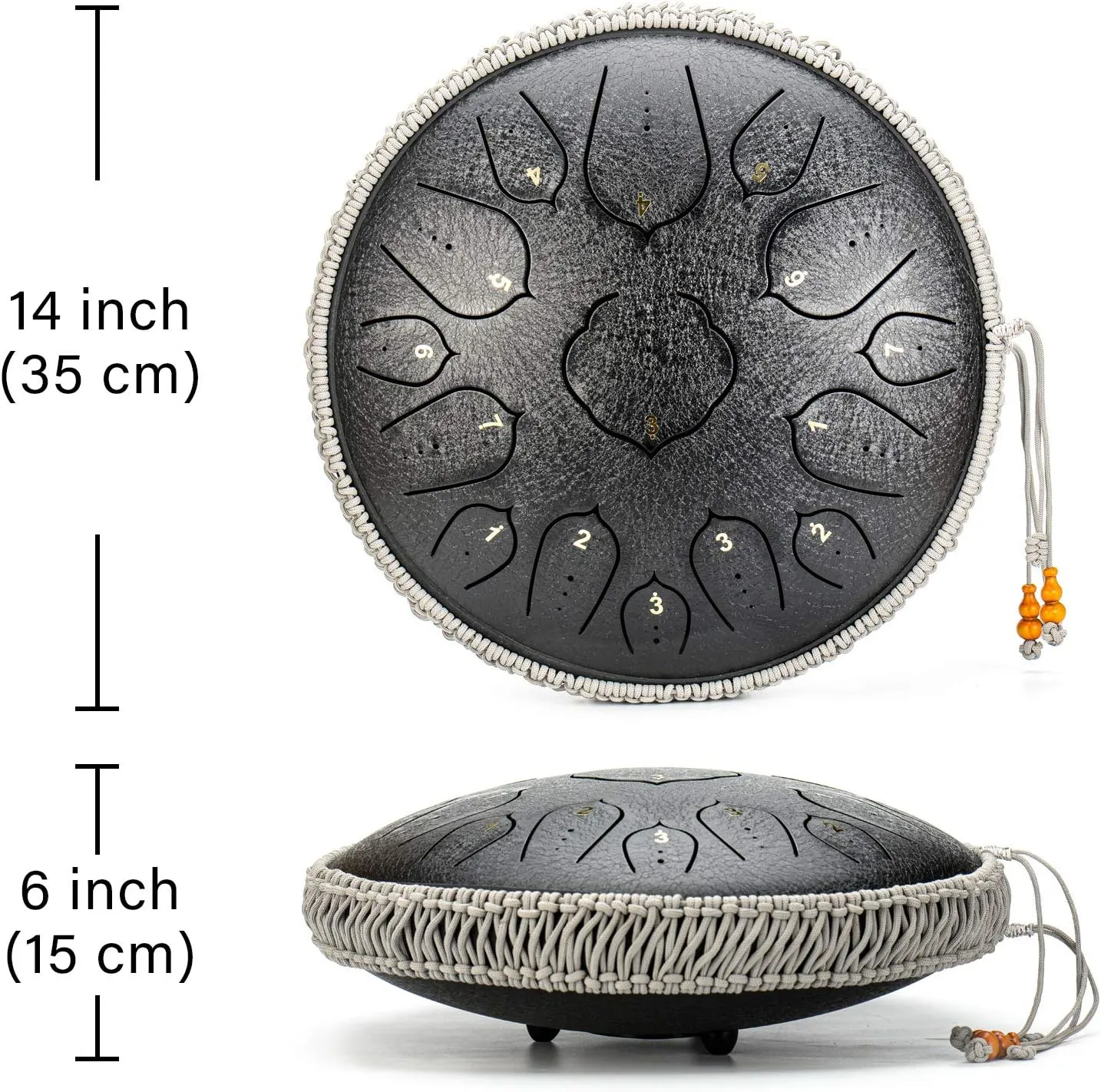 Black 15 Notes 14 Inches Steel Tongue Drum | Wide Range Steel Drum with Carrying Bag & Mallets | Tank Drum for Healing | Random Color | Ideal for Stress Relief and Meditation, Gift Idea