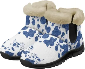 Blue Snow Boots for Women Fuzzy Ankle Booties Hiking Boots Non Slip Warm Casual Walking Boots