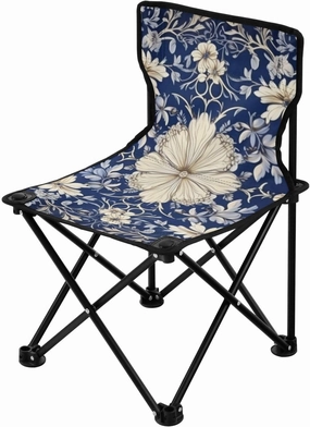 Blue Flowers Portable Outdoor Folding Chair Anti-Slip Padded Oxford Cloth Stool Camping Chair Small for Beach Hiking Fishing Gardening Quad Camp Chair