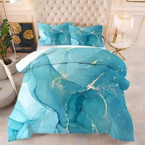Blue Marble Printed Comforter Sets King Size, Retro Style Watercolor Artwork Design for Bedroom Decor. Bed Comforter for Girls Women and Men with 2 Pillowcases