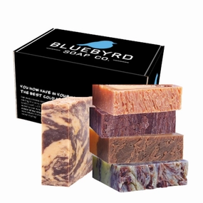 Bluebyrd Gourmet Assorted Handmade Soap Bars for Women & Men | Large, 25 oz Gift Set of 5 Natural Cleansing Bars - Chocolate Orange, Coffee, Mocha, Mint Chocolate | Vegan Soap Gift (Gourmet)