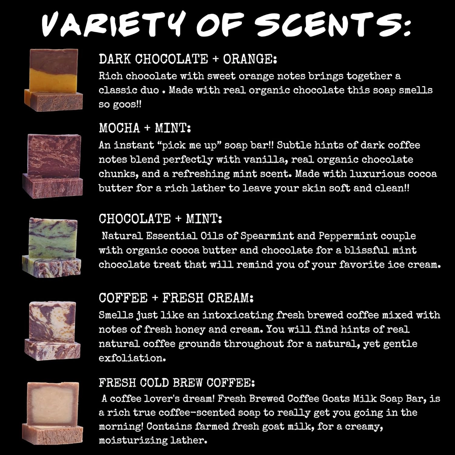 Bluebyrd Gourmet Assorted Handmade Soap Bars for Women & Men | Large, 25 oz Gift Set of 5 Natural Cleansing Bars - Chocolate Orange, Coffee, Mocha, Mint Chocolate | Vegan Soap Gift (Gourmet)