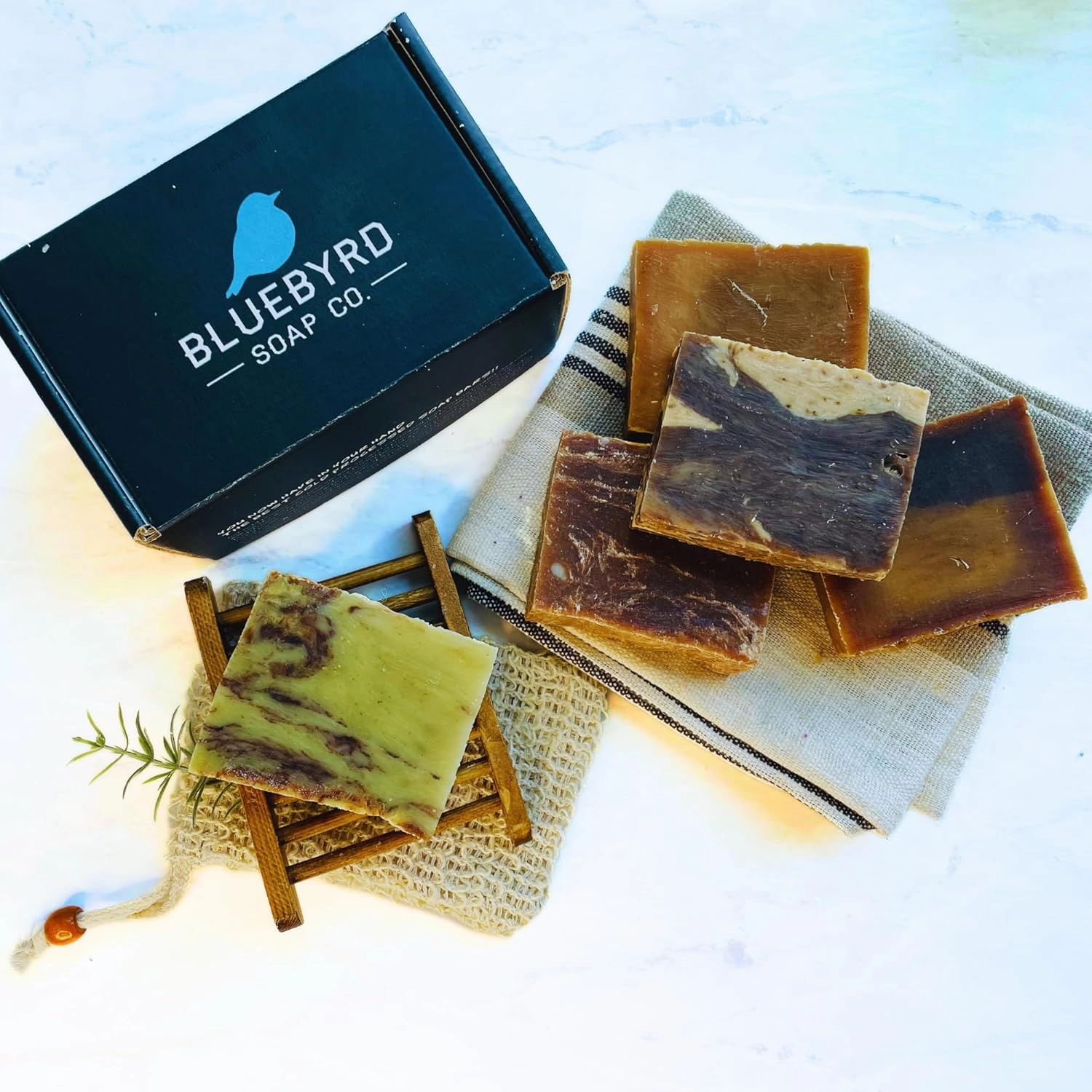 Bluebyrd Gourmet Assorted Handmade Soap Bars for Women & Men | Large, 25 oz Gift Set of 5 Natural Cleansing Bars - Chocolate Orange, Coffee, Mocha, Mint Chocolate | Vegan Soap Gift (Gourmet)