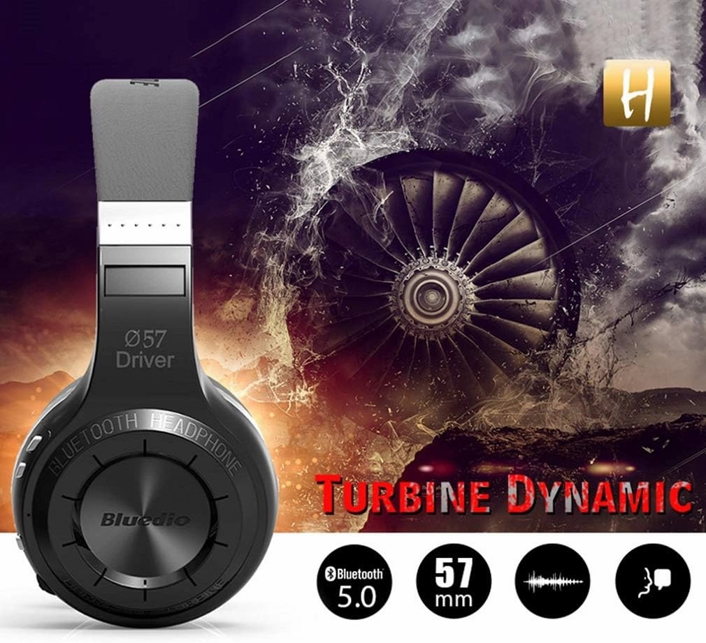 Bluedio H Turbine Wireless Bluetooth 5.0 Stereo Headphones with Mic, Shocking Bass Headphones with Storage Bag for Music Enthusiast, Voice Control (Black)
