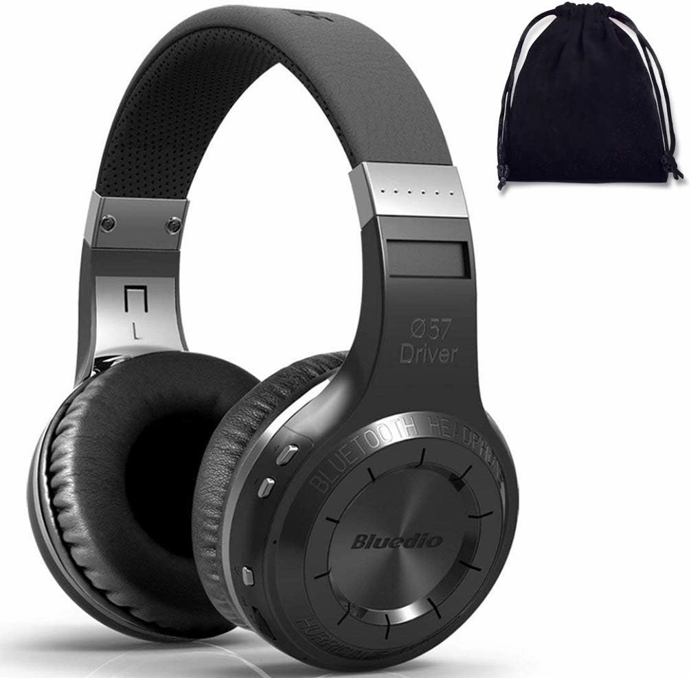 Bluedio H Turbine Wireless Bluetooth 5.0 Stereo Headphones with Mic, Shocking Bass Headphones with Storage Bag for Music Enthusiast, Voice Control (Black)