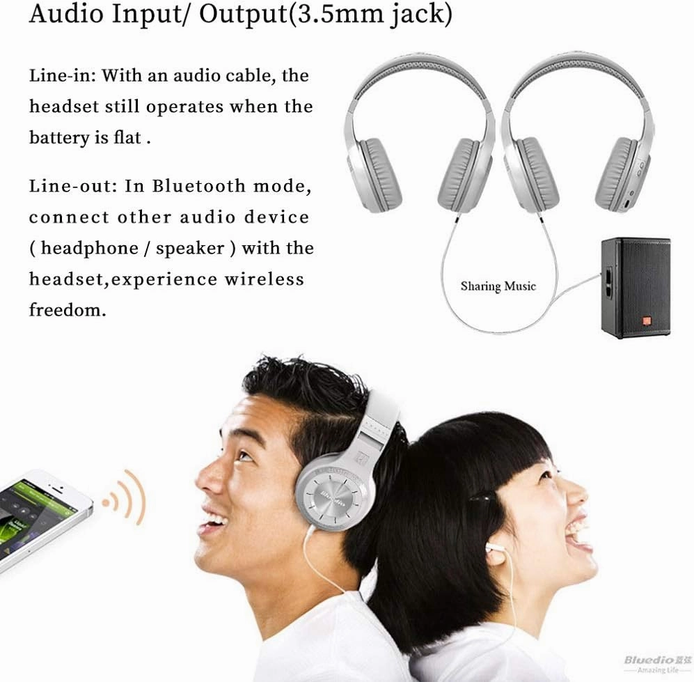 Bluedio H Turbine Wireless Bluetooth 5.0 Stereo Headphones with Mic, Shocking Bass Headphones with Storage Bag for Music Enthusiast, Voice Control (Black)