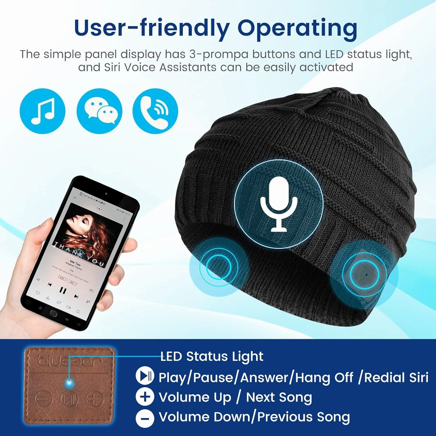 Bluetooth Beanie Hat Bluetooh 5.2 Headphone Wireless Winter Knit Hats with Stereo Speaker and Mic,Gifts for Birthday,Christmas,Thanksgiving Day