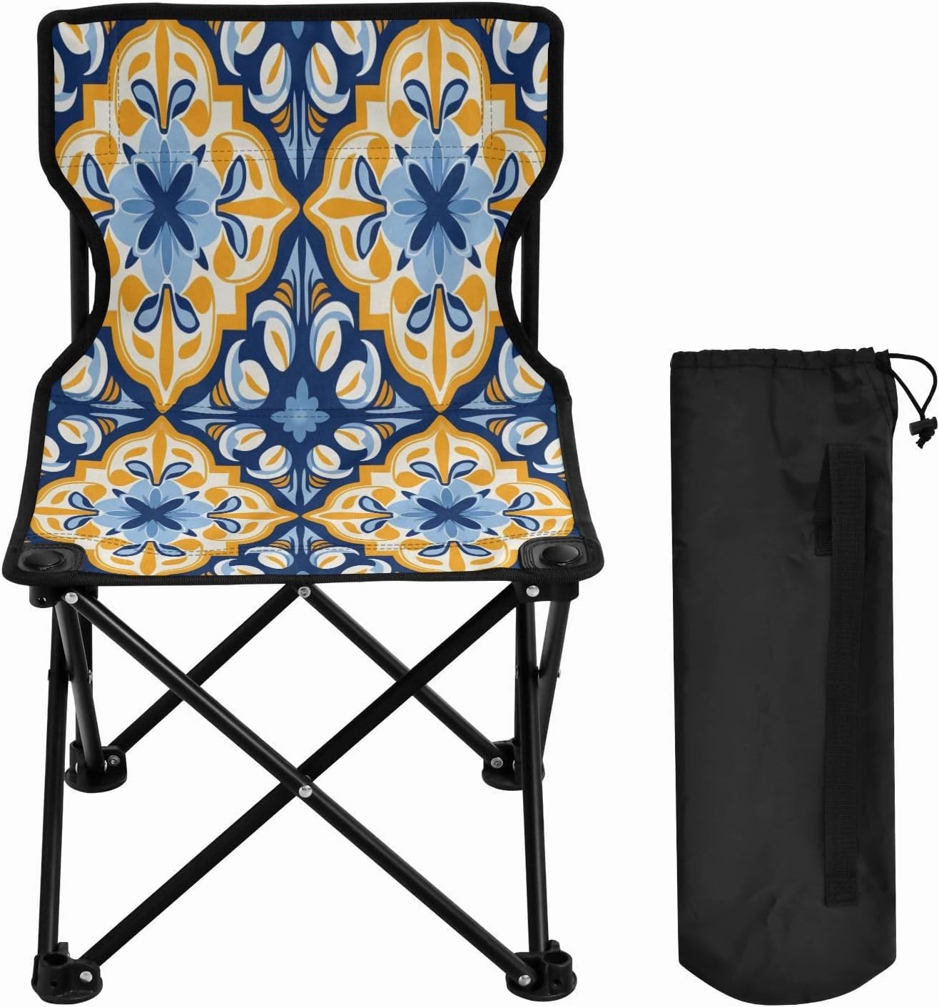 Boho Floral Portable Outdoor Folding Chair Anti-Slip Padded Oxford Cloth Stool Camping Chair Small for Beach Hiking Fishing Gardening Quad Camp Chair