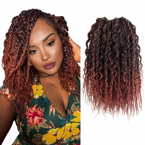 Boho Twist Crochet Hair 12 Inch, 8 Packs Wavy Senegalese Twist Crochet Hair with Curly Ends, Ombre Ginger Red Pre-Looped Pre-Twisted Island Style Goddess Passion Braids (120 Strands, T350)