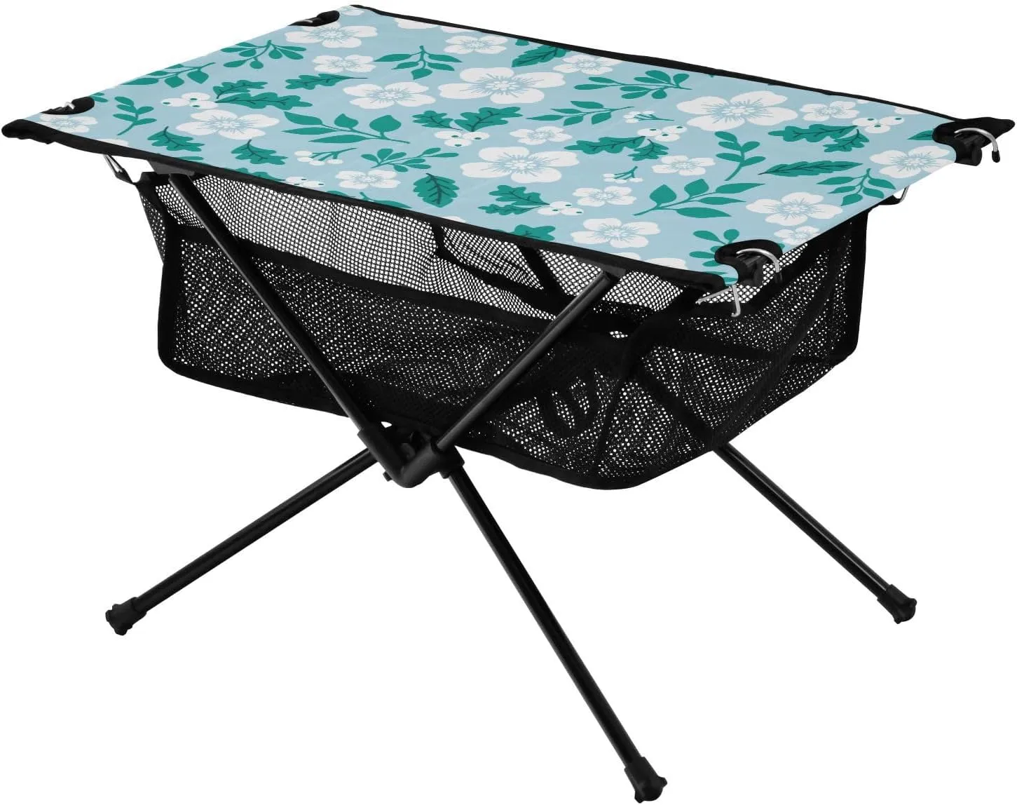 Bolaz Outdoor Folding Portable Picnic Camping Table-Spring Floral and Green Leaves,Storage Mesh for Camping Gear Accessories, Hiking, Mountaineering, Outdoor Travel