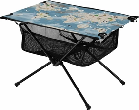 Bolaz Outdoor Folding Portable Picnic Camping Table-Blue World Map Animals,Storage Mesh for Camping Gear Accessories, Hiking, Mountaineering, Outdoor Travel