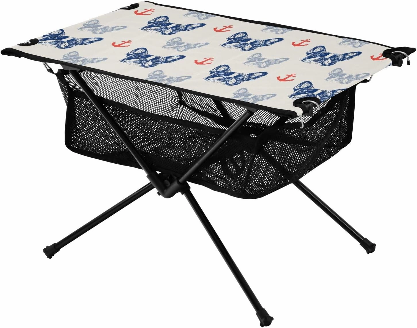 Bolaz Outdoor Folding Portable Picnic Camping Table-French Bulldog and Anchor,Storage Mesh for Camping Gear Accessories, Hiking, Mountaineering, Outdoor Travel
