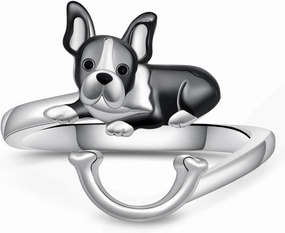 Boston Terrier Rings 925 Sterling Silver Dog Rings Cute Boston Terrier Jewelry Gifts for Women