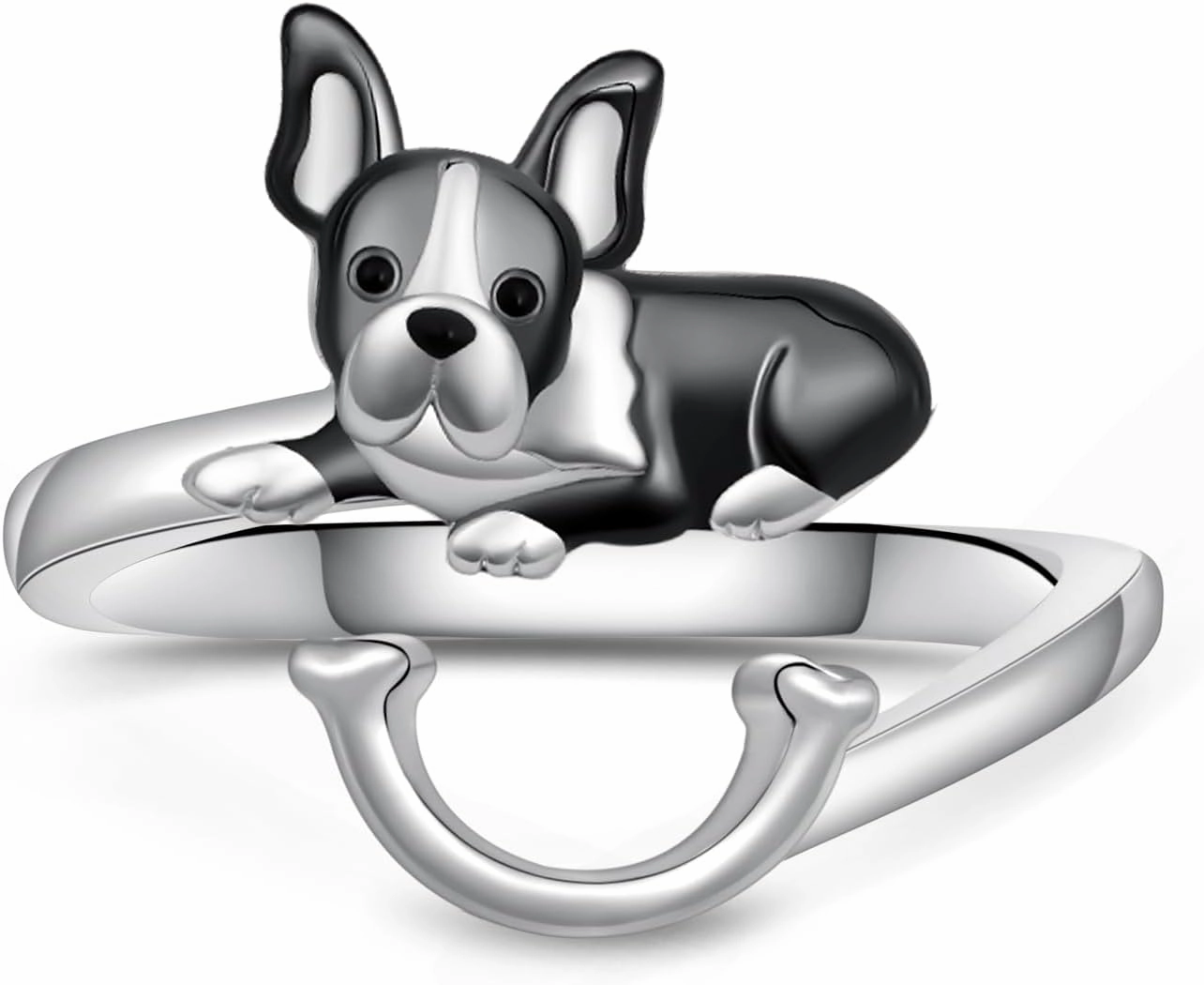 Boston Terrier Rings 925 Sterling Silver Dog Rings Cute Boston Terrier Jewelry Gifts for Women