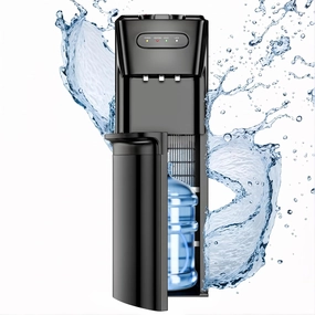 Bottom Loading Water Cooler Dispenser Hot Cold & Cool Water Dispenser for 3 or 5 Gallon Bottles, Empty Bottle Indicator, Child Safety Lock, Ideal for Office, Home, Living Room, Dark Black