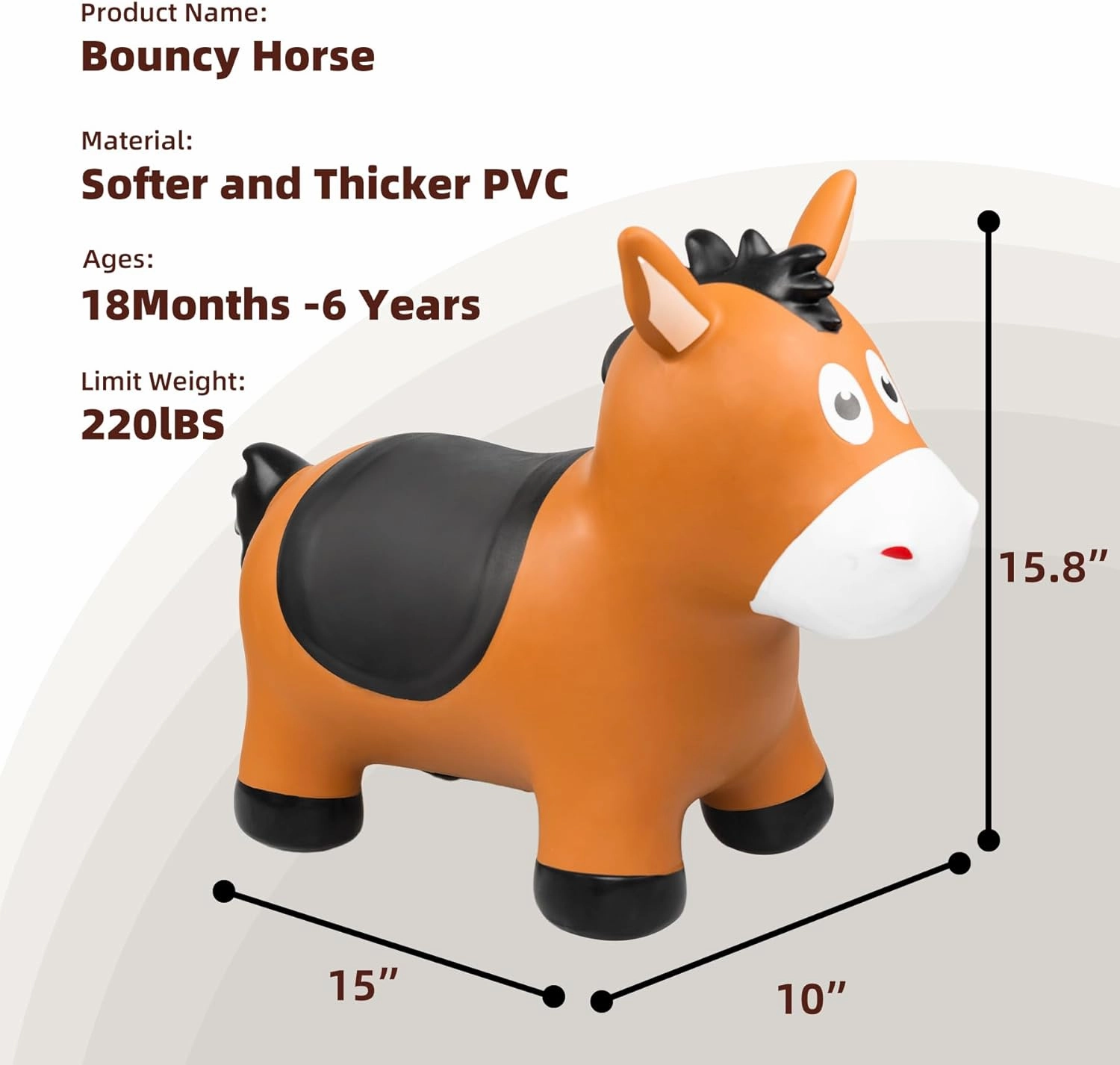 Bouncy Horse Hopping Toys, Inflatable Animal Horse Toys for Toddlers 1-3, Outdoor Indoor Bounce and Ride On Bouncer for Boys Girls, Birthday Gifts for 18 Months 2 3 4 5 6 Year Old with Pump