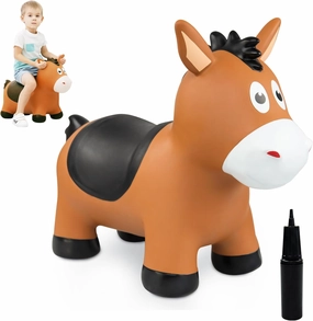 Bouncy Horse Hopping Toys, Inflatable Animal Horse Toys for Toddlers 1-3, Outdoor Indoor Bounce and Ride On Bouncer for Boys Girls, Birthday Gifts for 18 Months 2 3 4 5 6 Year Old with Pump