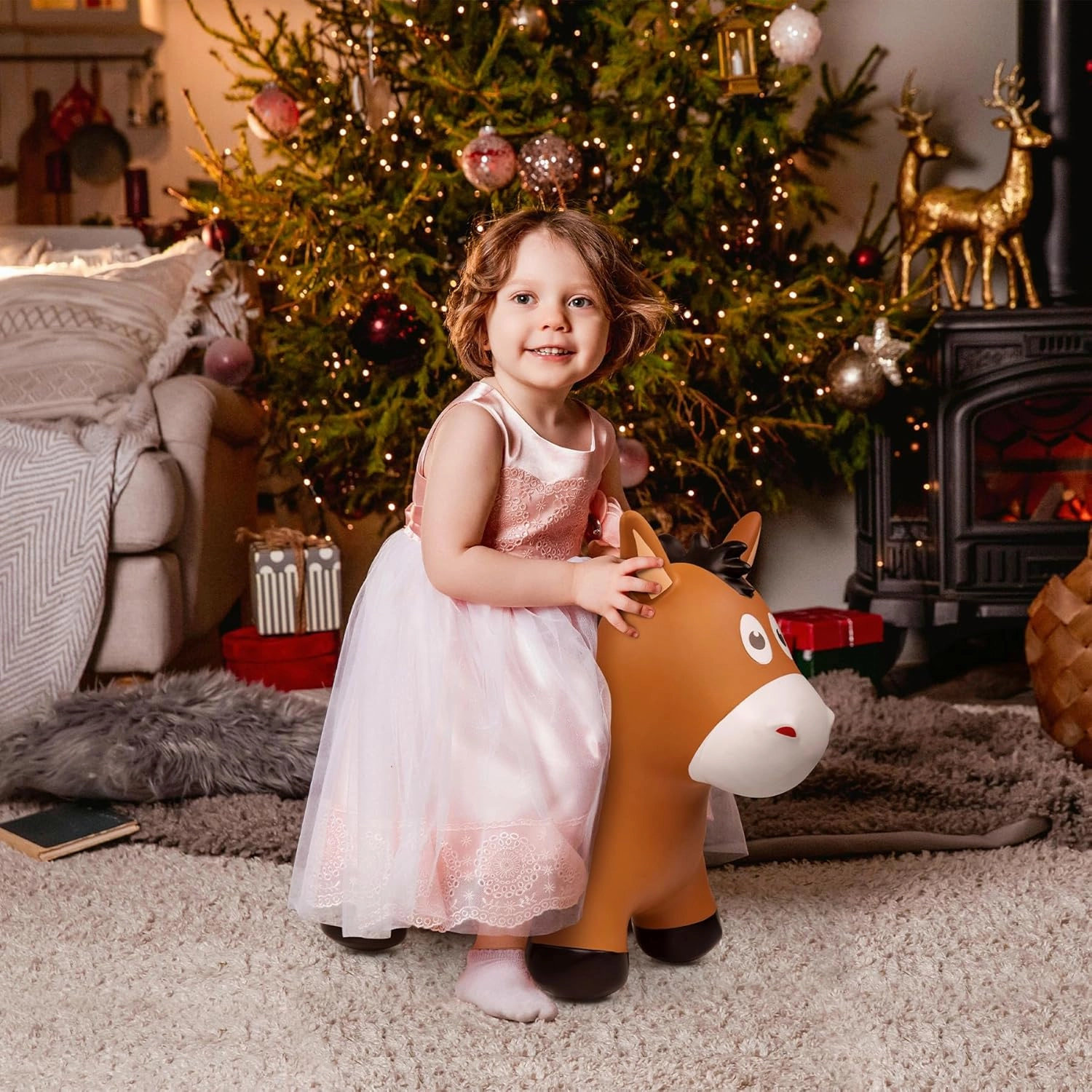 Bouncy Horse Hopping Toys, Inflatable Animal Horse Toys for Toddlers 1-3, Outdoor Indoor Bounce and Ride On Bouncer for Boys Girls, Birthday Gifts for 18 Months 2 3 4 5 6 Year Old with Pump